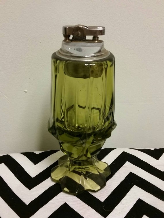 Rare Vintage Viking Green Lead Glass Pedestal by TheRetroRemedy