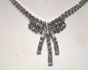 Signed Kramer vintage crystal rhinestone necklace choker costume jewelry very clear stone stunning