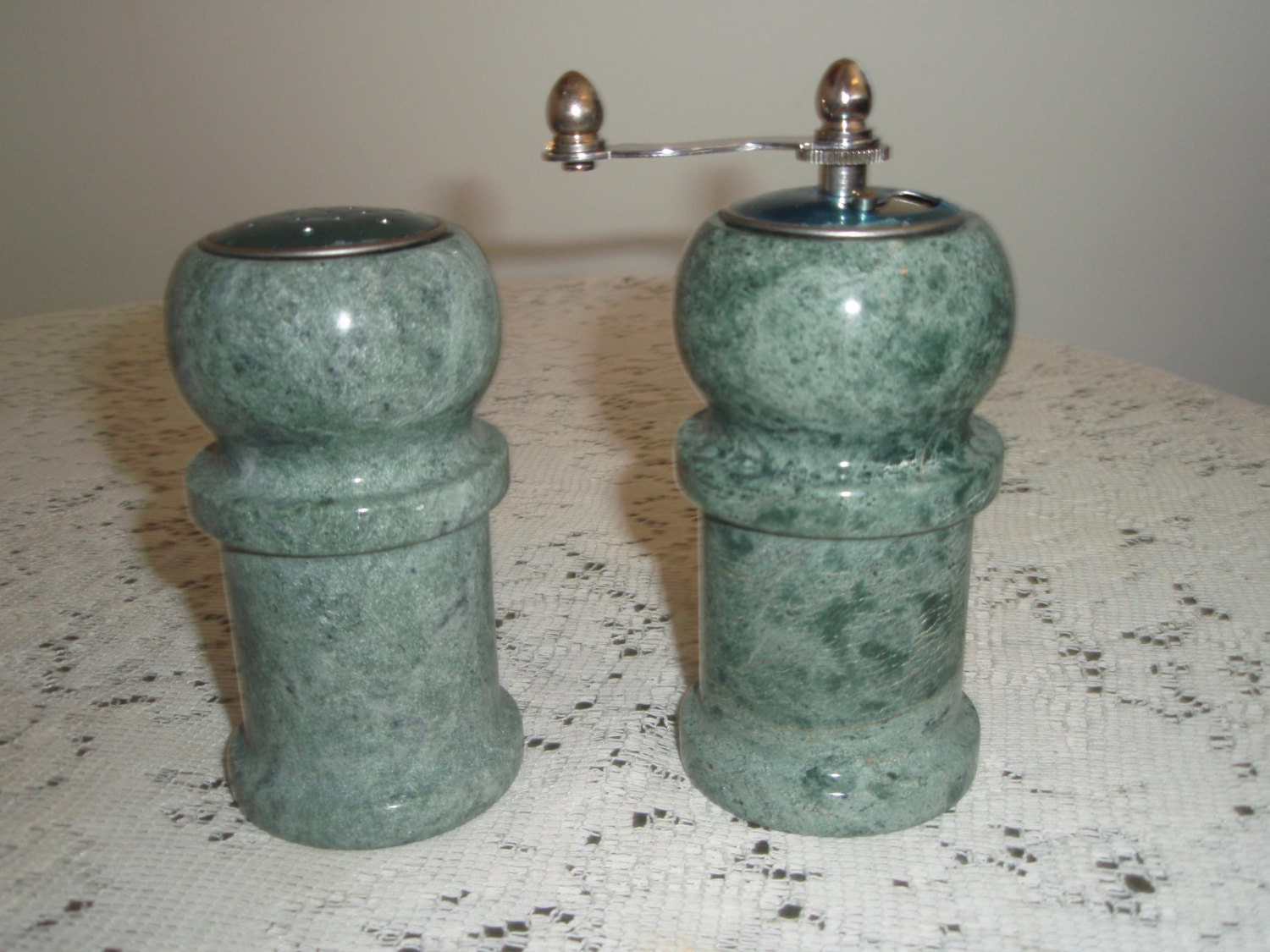 Green Marble Pepper Mill and Salt Shaker Never used marble