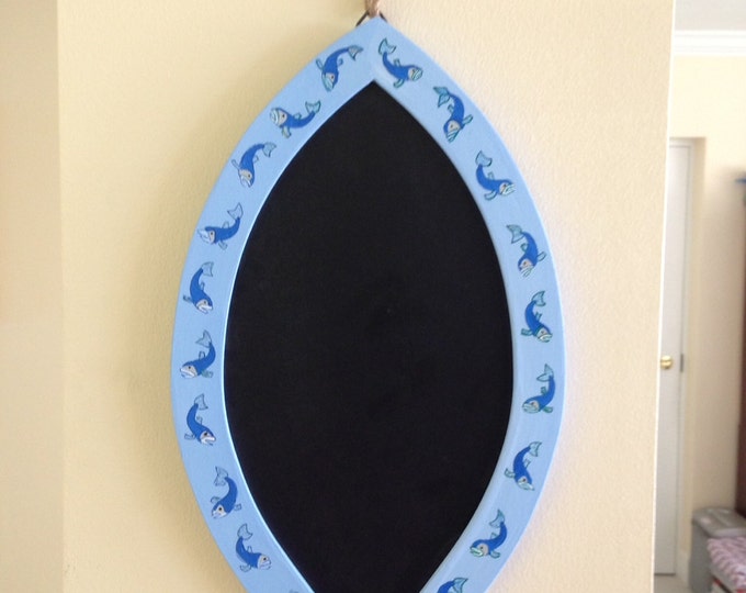 Wood Fish Cutout with Chalkboard Center - Rope used for hanging