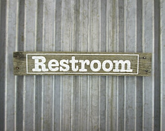 restroom Wooden sign in Restroom Hand Door Sign Rustic Painted     Sign rustic Old White