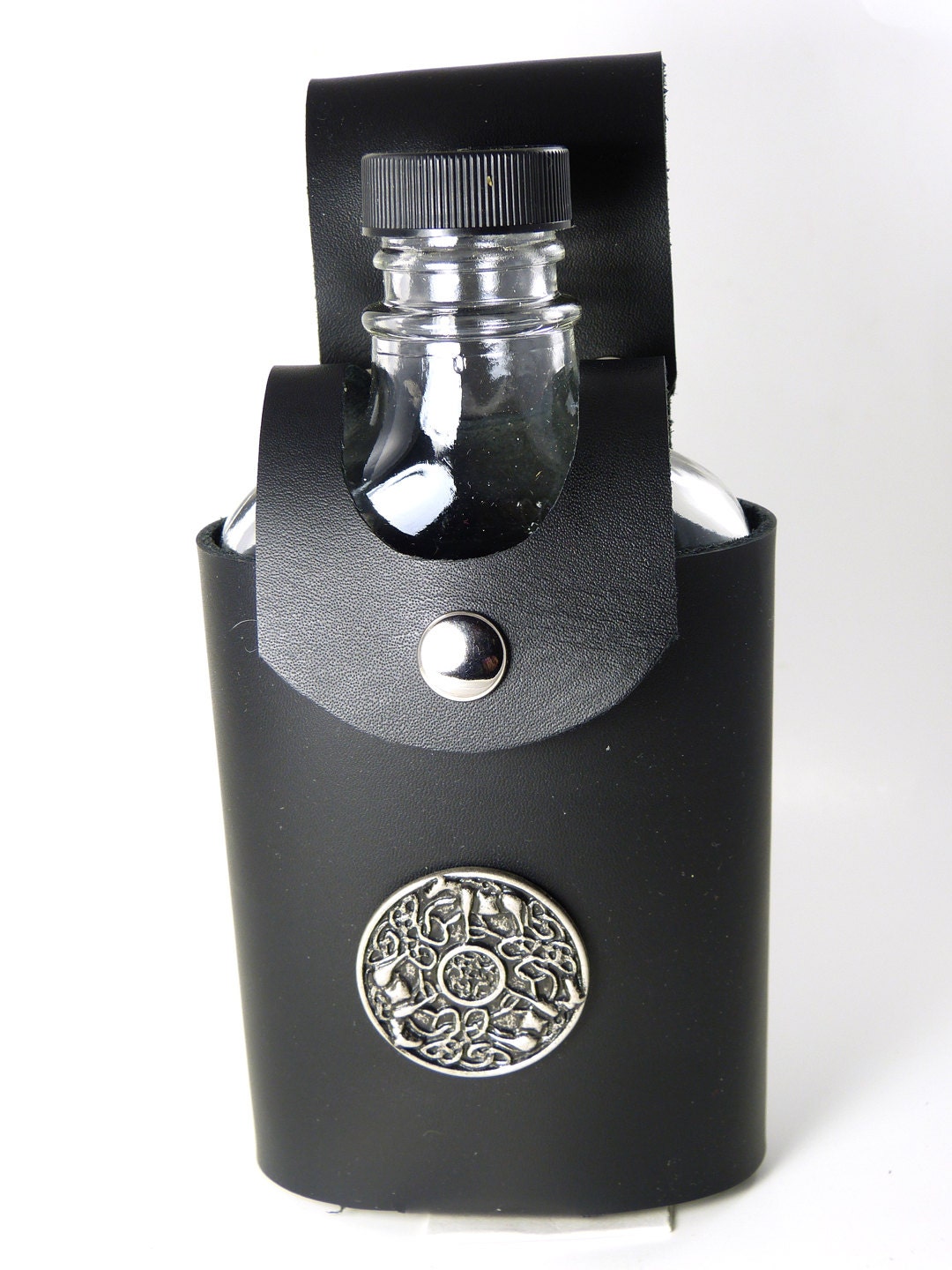 Black leather flask case leather bottle holder belt flask