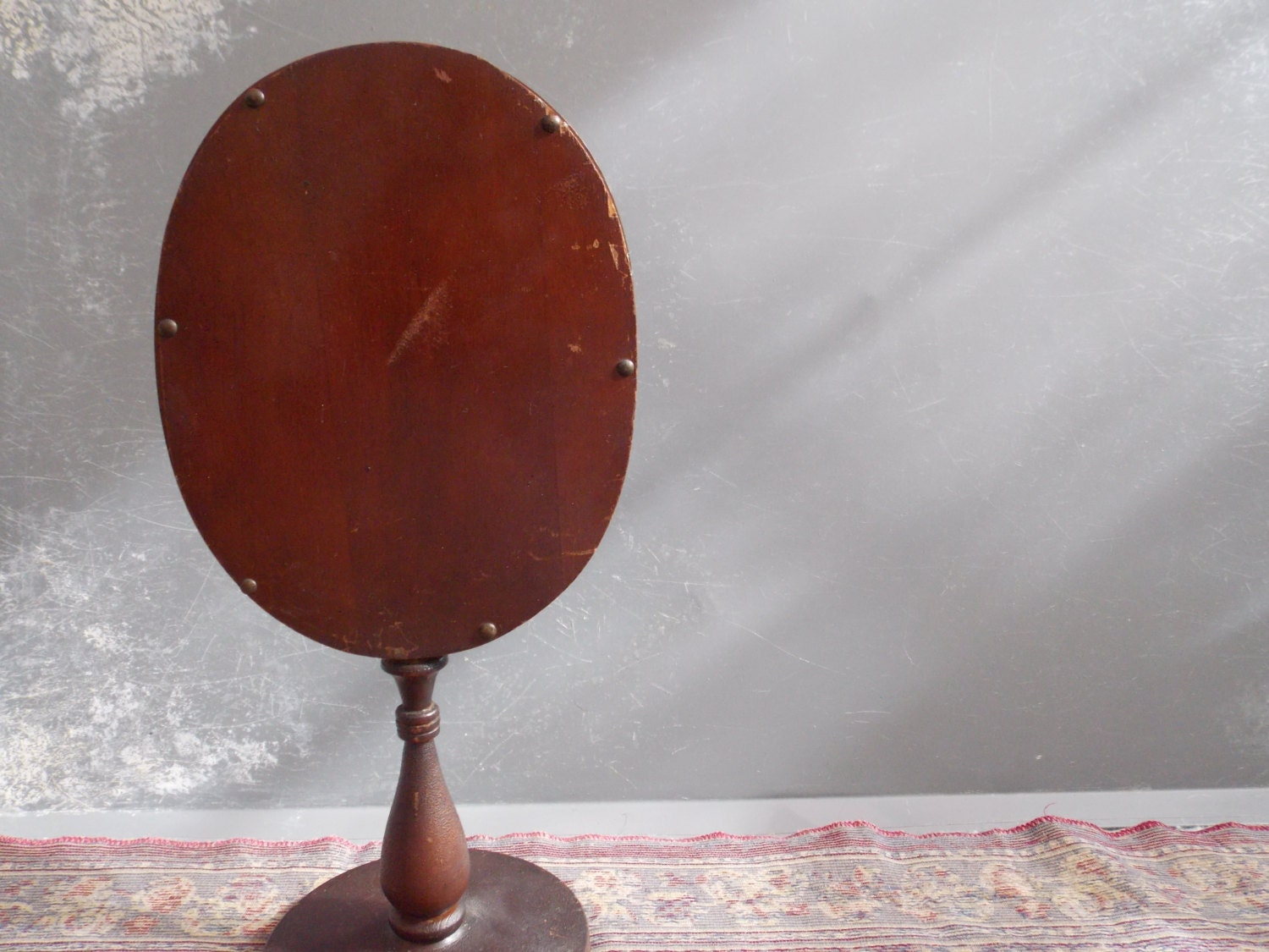 Antique Pedestal Mirror Oval Dresser Mirror Dark Rustic