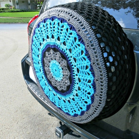Black and Blues Crocheted Spare Tire Cover by