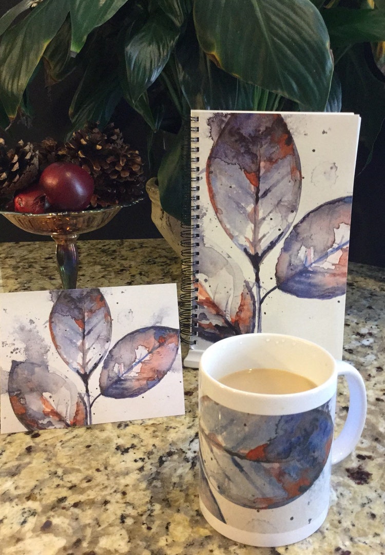 2 mug set Three Leaf Stem Mug by PGSdesignstudio on Etsy