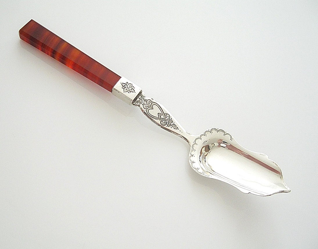 1884 Antique Dutch Sugar Spoon Silver with Agate handle