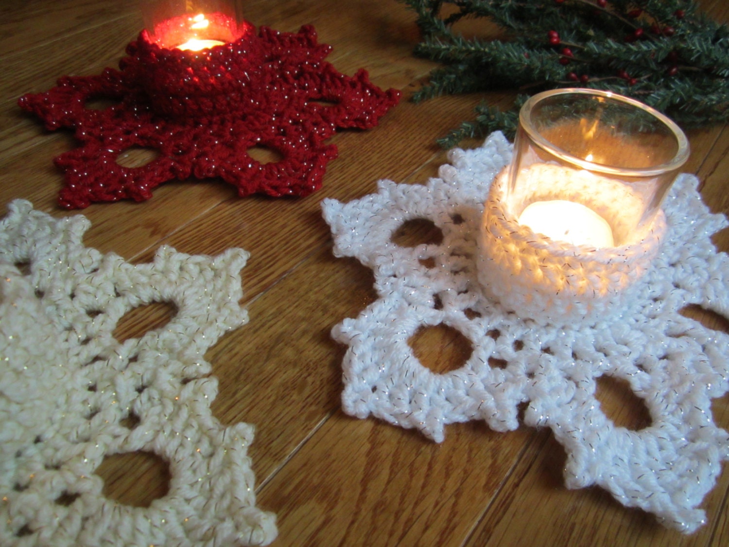 Crochet Snowflake Candle Holder Snowflake Tea Light by CROriginals