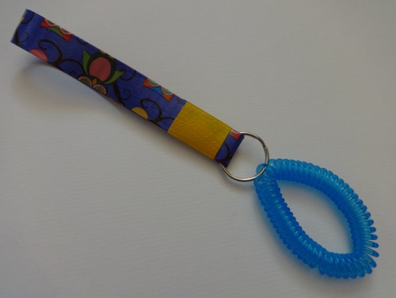 Duct Tape Wristlet Key Chain with Blue Wrist Coil