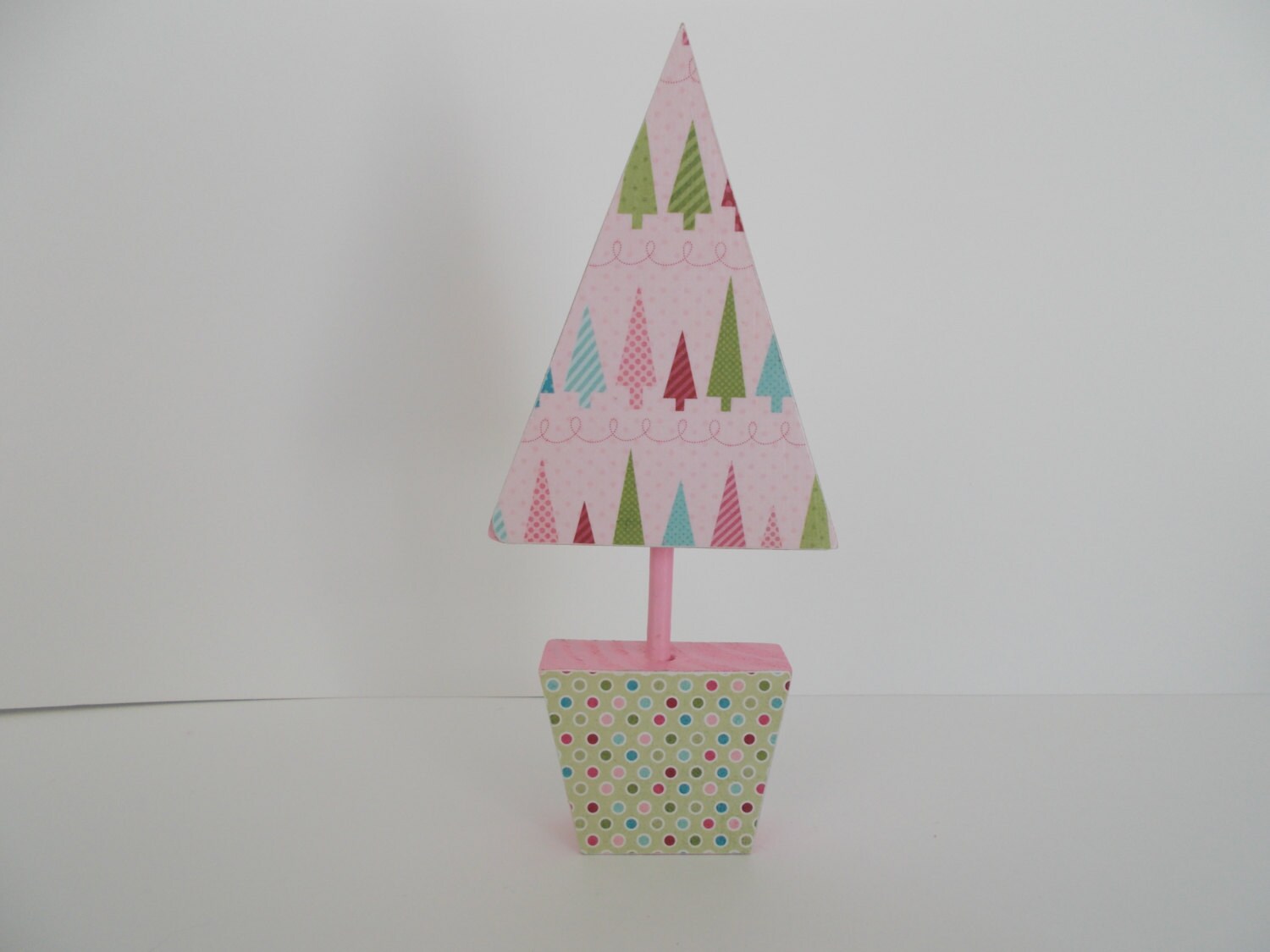 Christmas Pink Trees Decoupaged Wood Tree by RedPolkaDotHouse