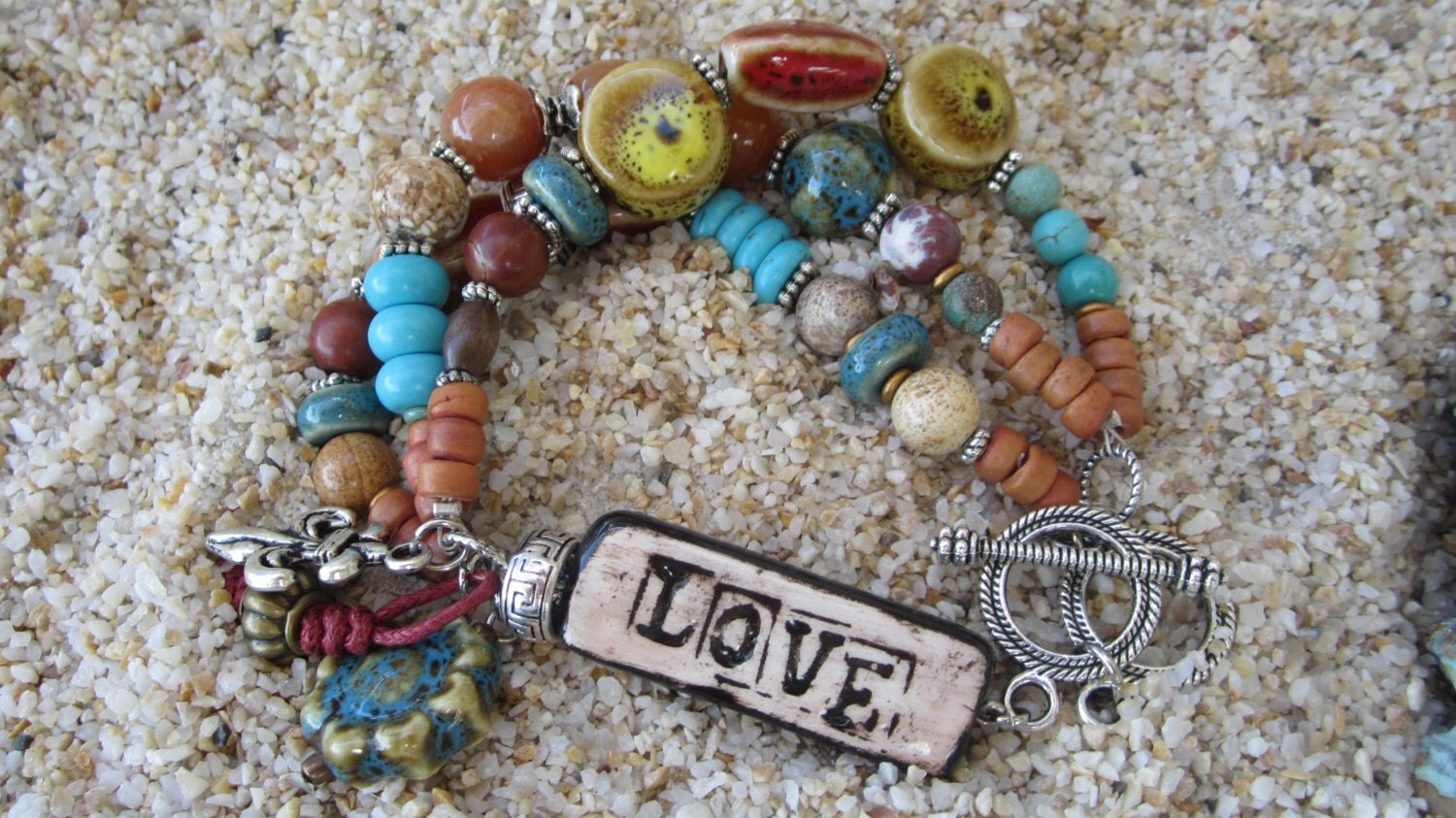 Chunky Boho Gypsy Love Charm Bracelet