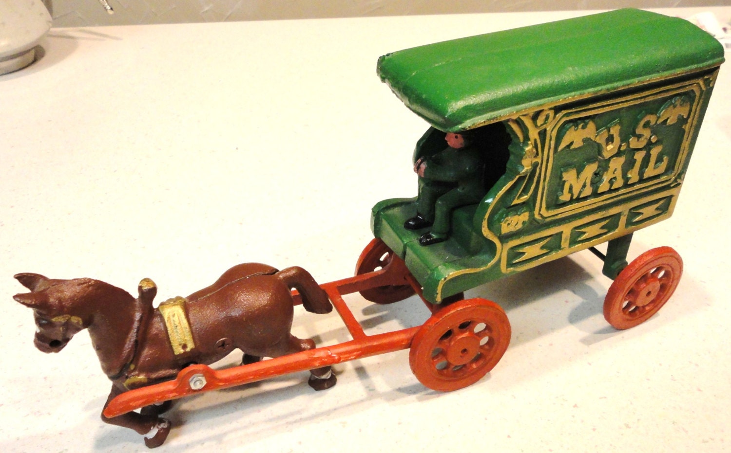 CAST Iron US Mail Horse And Buggy Wagon 128