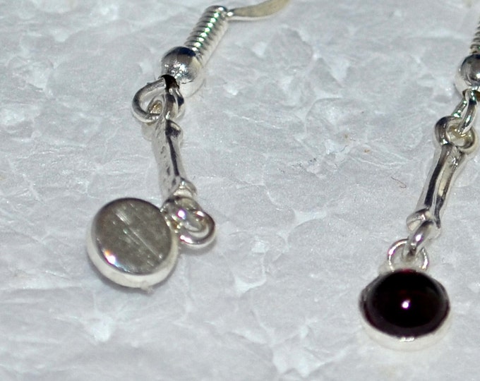 Red Garnet Dangles, 5mm Red, Natural, Set in Sterling Silver Bezel Cup E690