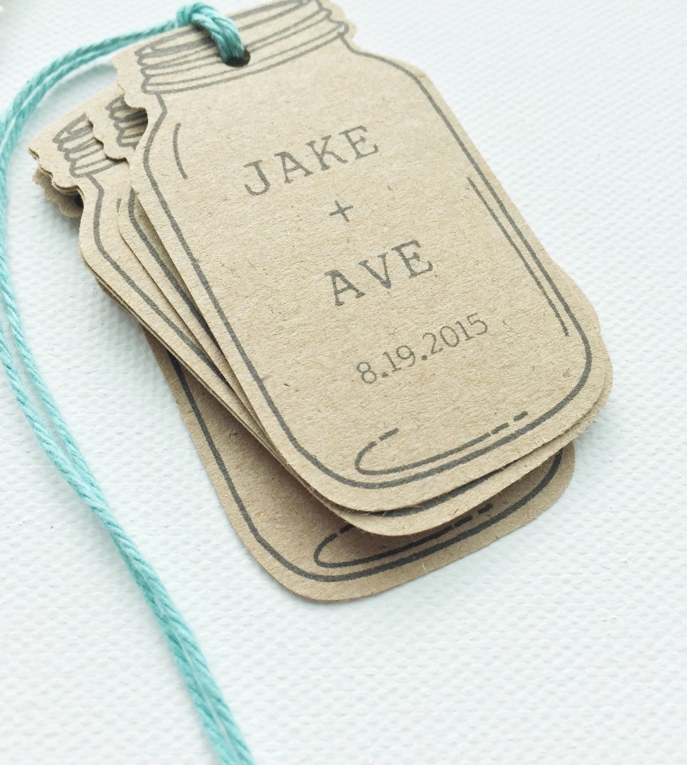 Mason Jar Favor Tags. Custom Rustic Wedding Mason Jar Tags.