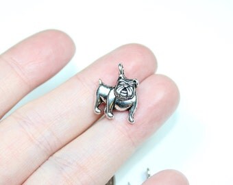 6 Antique Silver Bulldog Charms