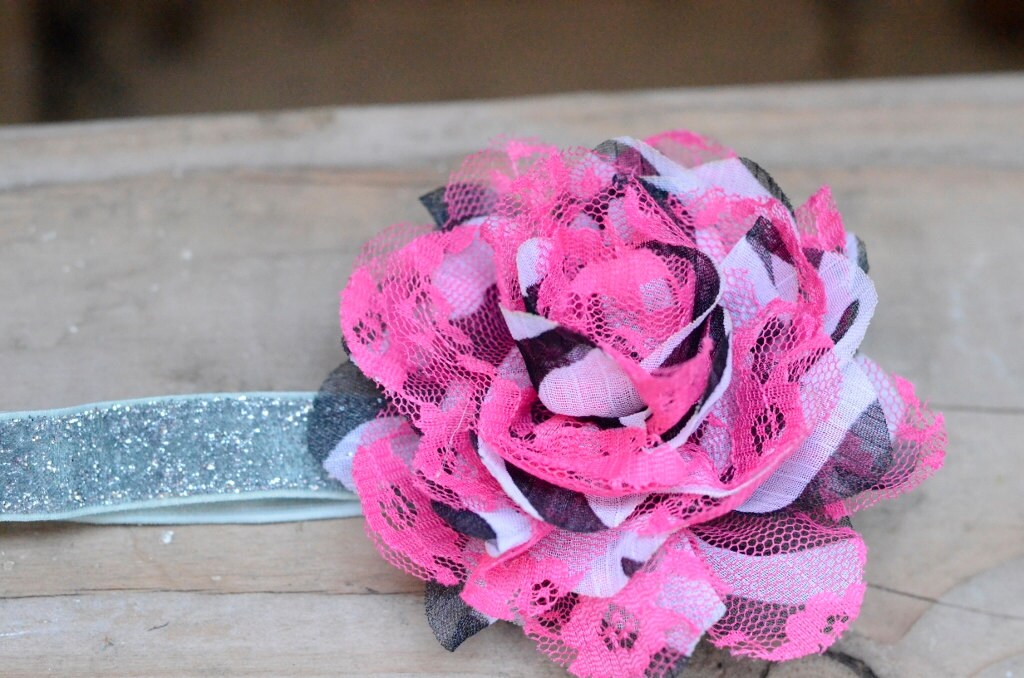 SALE Valentines day zebra hot pink detachable flower w/