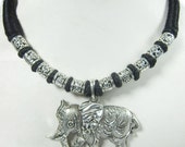 Vintage Choker Necklace Elephant Pendant German Silver Retro Necklace