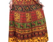 Wrap Skirt Indian Boho Bohemian Lovely Skirts // Yellow Animals Printed Maxi Wrap around skirt
