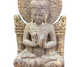 Buddha Sculpture Sand Stone Garden Statue "DHARMACHAKRA" Mudra 'Wheel of Dharma' ~ Cosmic order 33inch Budha statue