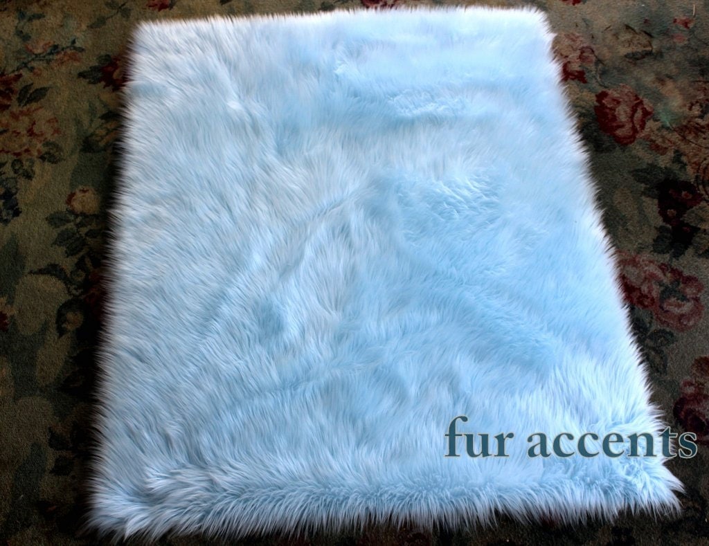 FUR ACCENTS Light Blue Shag Faux Fur Area Rug / by FurAccents
