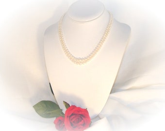 Vintage Double Strand White Faux Pearls - pre 1960
