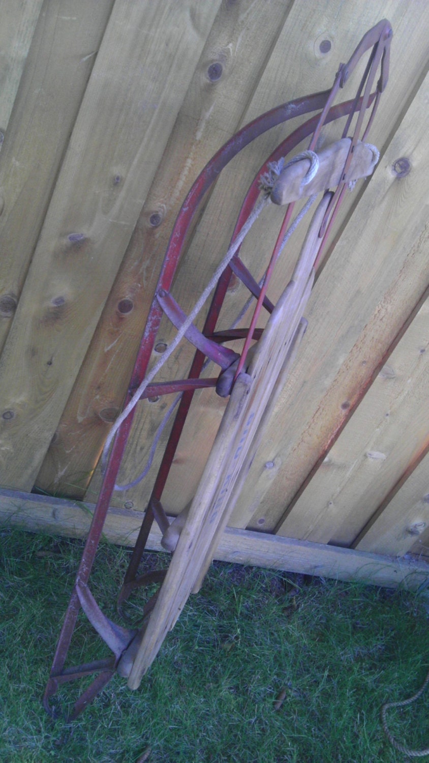 Vintage Wood Sled Old antique Sno King Toboggan Winter Snow