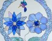 Stained Glass Panel Flowers and Hummingbird