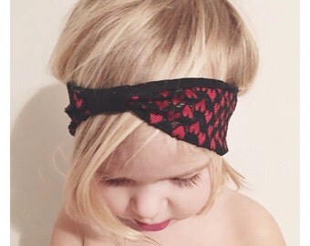 Heart baby Headband, valentines headband, lace headband, baby headband