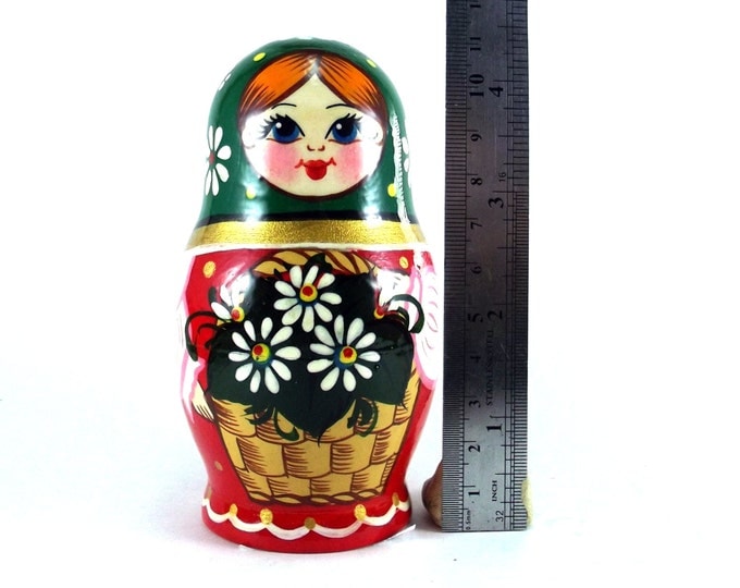 Nesting Doll 6 pcs Basket. Russian Matryoshka. Original birthday or christmas gift and present. Handmade dolls. Home decor souvenir.