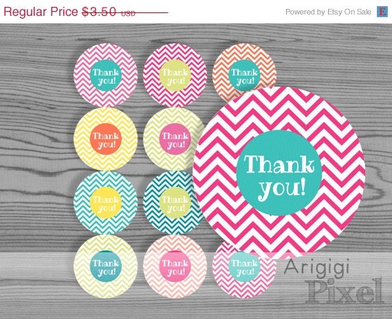 Spring SALE 50 % OFF Thank you printable round sticker, chevron, colorful, party circle, 2,5 in round label, blank circles included, instant Il_570xn