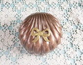 Copper Trinket Box, Clam Shaped Jewelry Box, Small Round Box with Lid