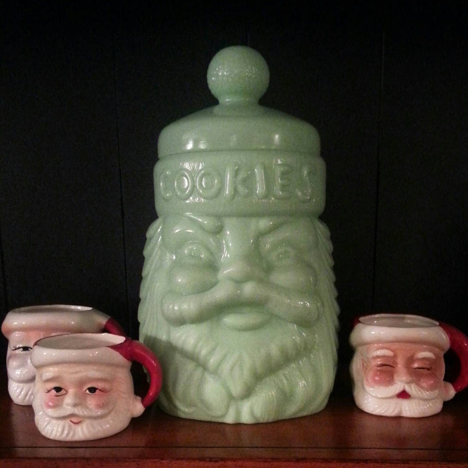 Jadeite Jadite Jade Glass Santa Cookie Jar
