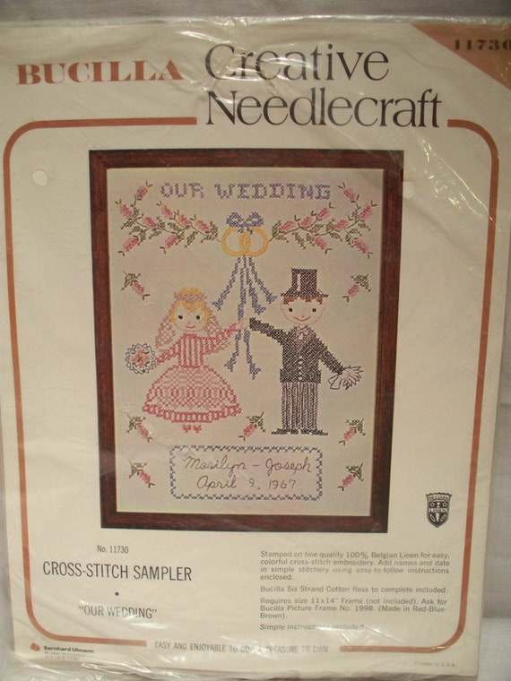OUR WEDDING Vintage Stamped Cross Stitch Wedding Sampler Kit