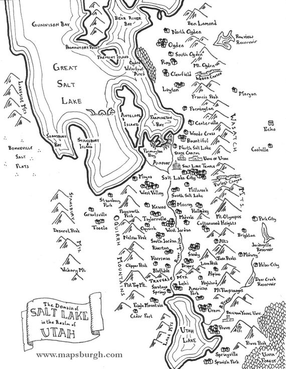 Fantasy map of Salt Lake City - 8.5 x 11