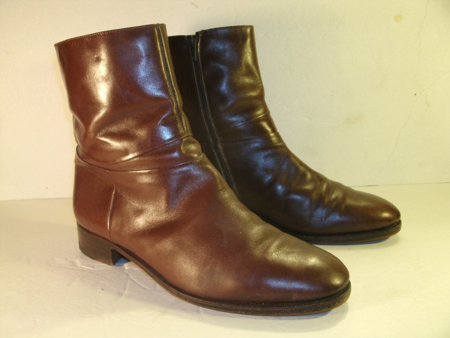 C. Testone Italian Boots Brown Leather Designer Styling Stack Heel Fleece Lined Made In Italy