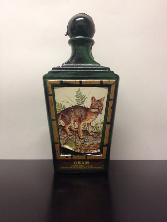 Jim Beam Gray Fox Glass Decanter Bottle by juxtaposevintage