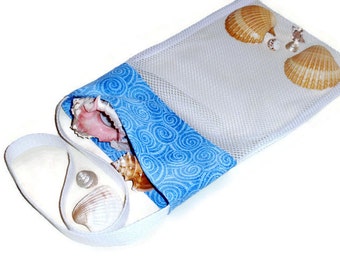 Mesh Sea Shell Collecting Beachcomber Bag, Kids or Adults Blue Beach Bag, Cross Body Tote, Gift For Kids or Adults