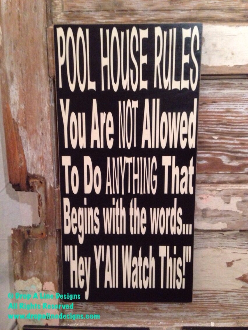 Pool House Rules Sign 12 x 24 Wood Sign funny sign