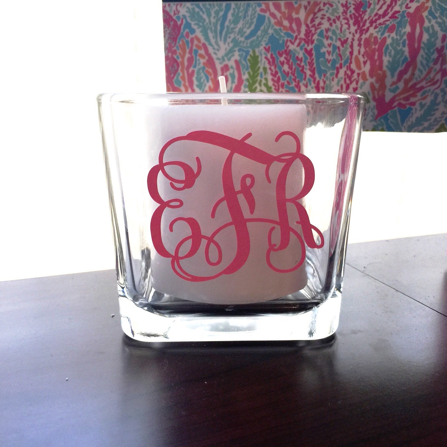 Monogram Candle Holder Glass by SunshineVinyl on Etsy