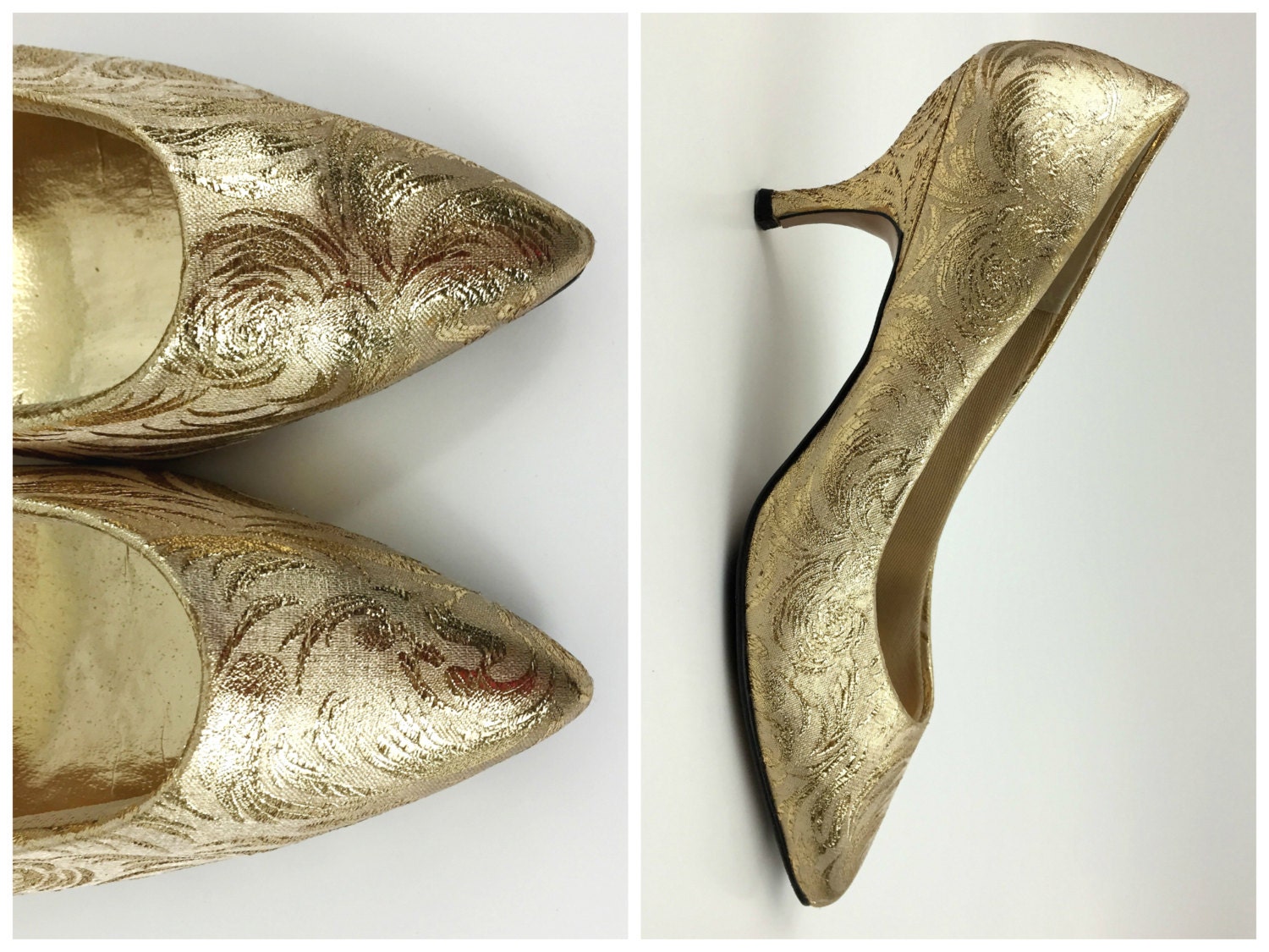 Metallic Gold High Heels Size 9 12 Gold by TheBirdcageVintage
