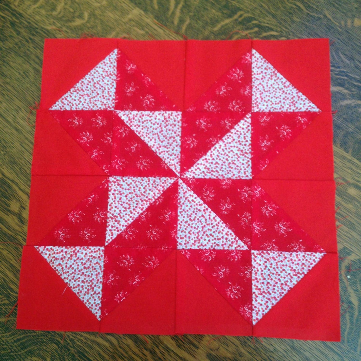 Vintage Pieced 16 inch Quilt Block Red & White Fabrics One