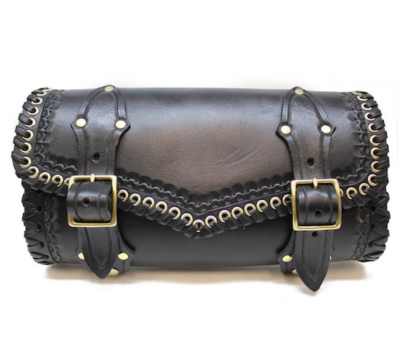 Custom leather motorcycle tool bag / Black leather toolbag