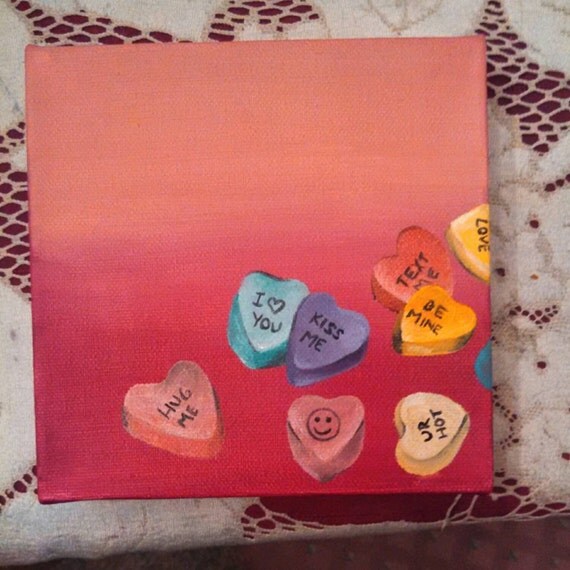 Candy hearts original ooak Valentine's day oil painting love and ...