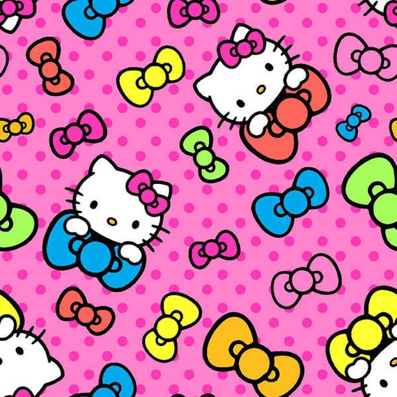 Fat Quarter Hello Kitty Neon Expressions Bows by JourneysTreeHouse