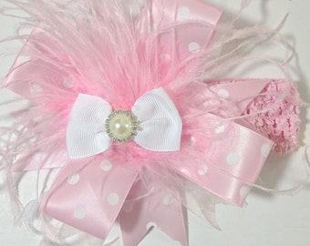 pink feather ribbon hair clip bow crochet headband items similar to hello boutique hair bow with pink feather ribbon hair clip bow crochet headband items similar to hello boutique hair bow with