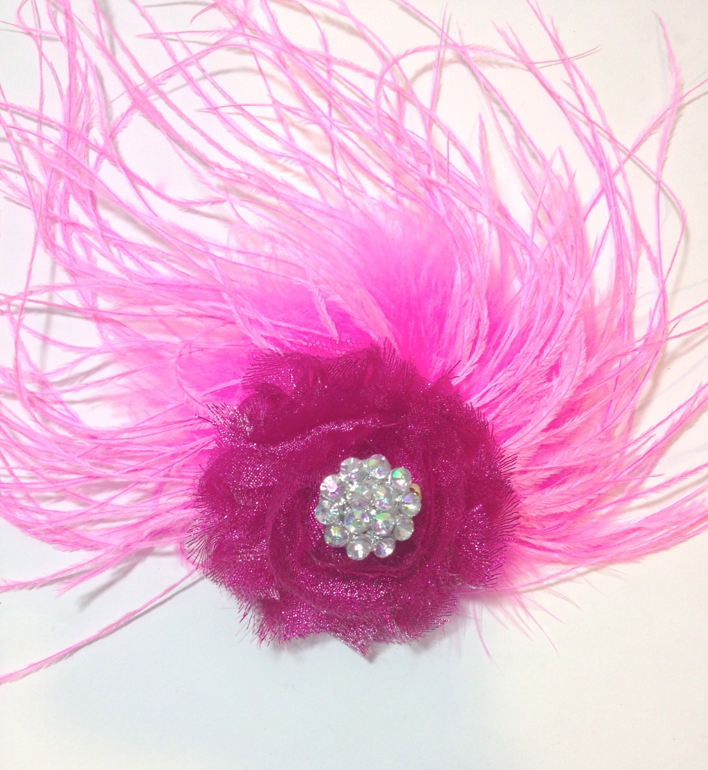 Dance Competition Hair Piece Hot Pink Ostrich Feather