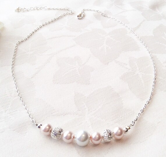 Blush Pearl Necklace Blush Jewelry Bridesmaid by InfinityByClaire