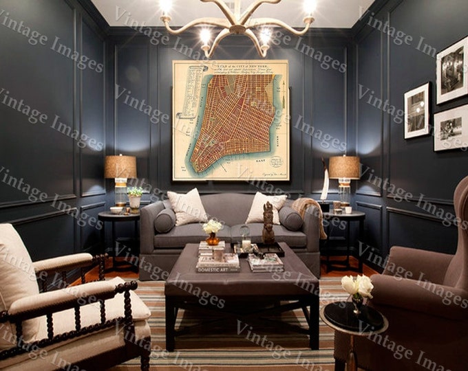 1807 Large Historic New York City Map Plan Restoration Hardware Style lower Manhattan wall Map Fine Art Print home decor
