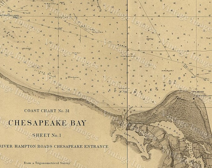 Vintage 1863 Nautical Chart of Chesapeake Bay Restoration Hardware Style Wall map Fine art Print Home Decor