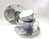 Vintage Teacup, Set of 2, Larry Laslo, Southampton Pattern, Sango China, Hydrangeas, MINT, Kitchen Decor