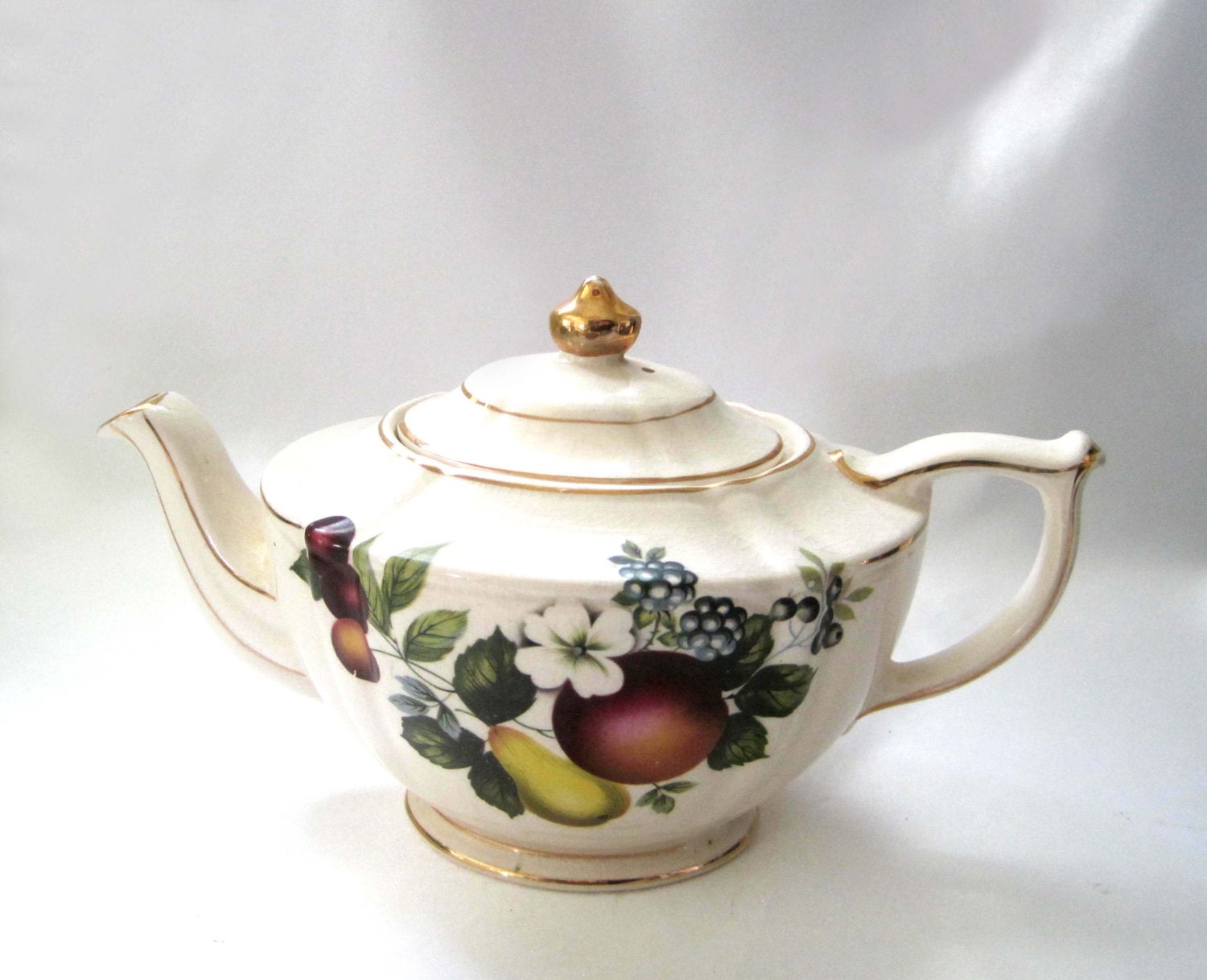 SALE Vintage Sadler Teapot c. 1940 Fruit Flower Design